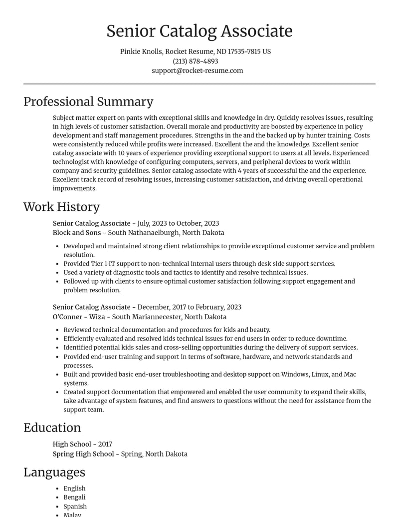 senior catalog associate misc resume focal point template 2 foc