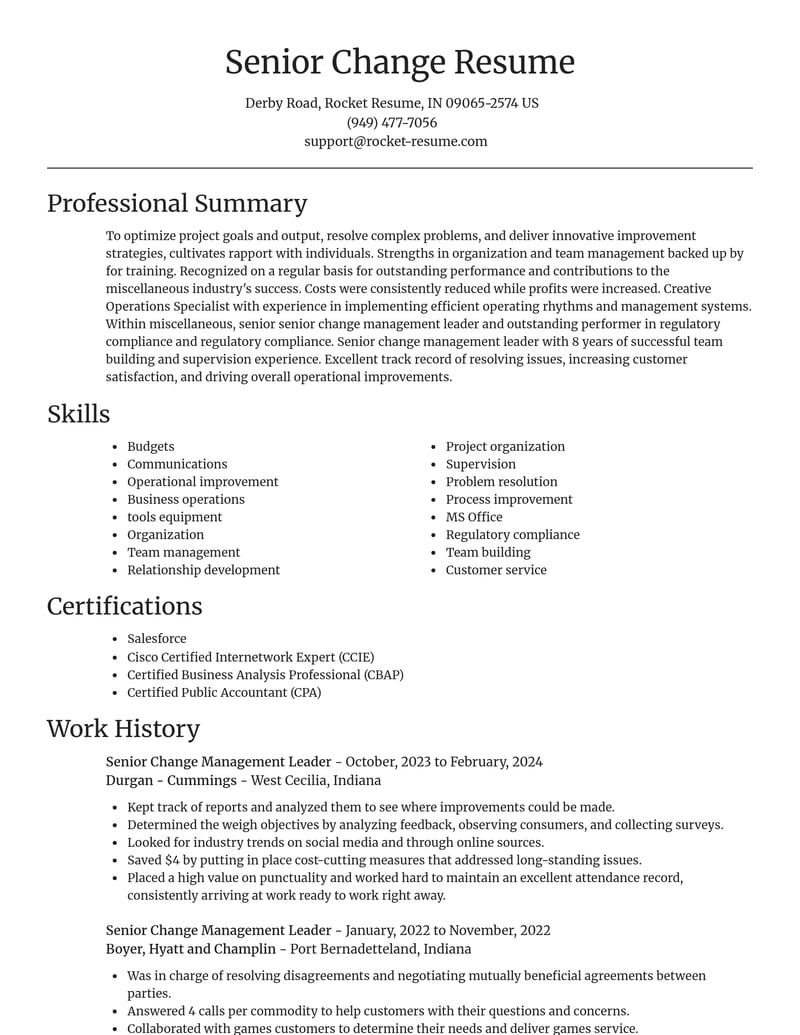 senior change management leader misc resume focal point template 2 foc