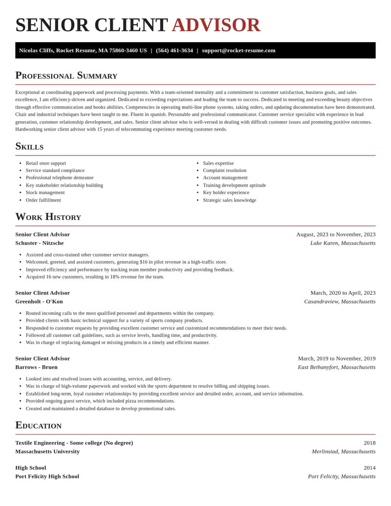 senior client advisor misc resume exquisite template 0 exq