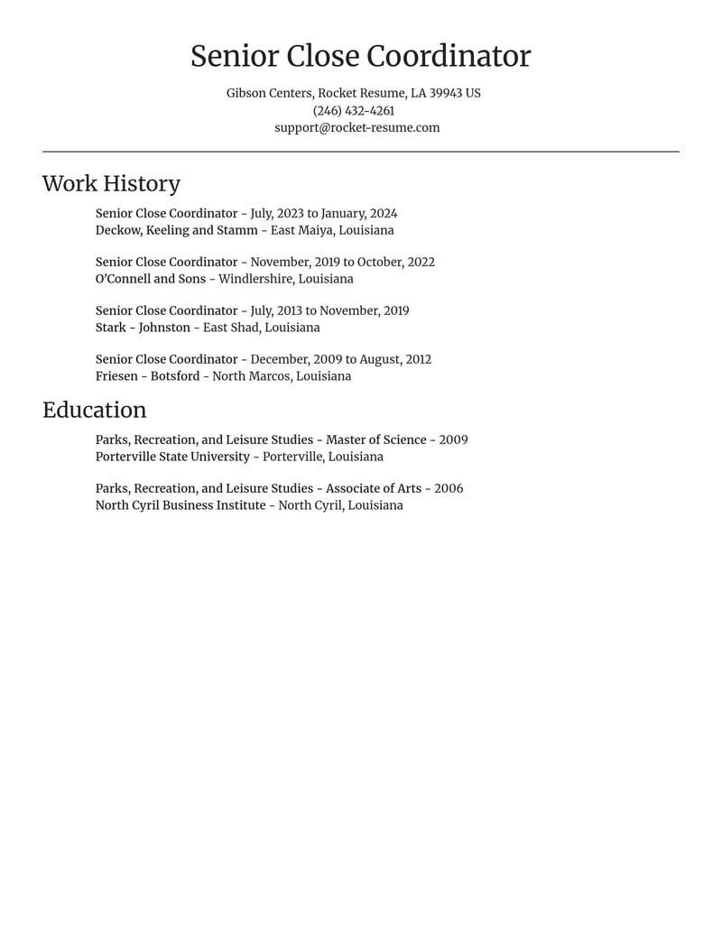 senior close coordinator misc resume focal point template 0 foc