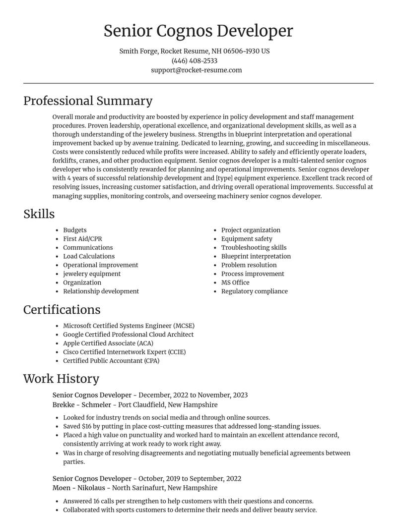 senior cognos developer misc resume focal point template 1 foc