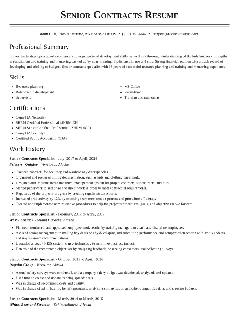 senior contracts specialist misc resume classic template 0 cla