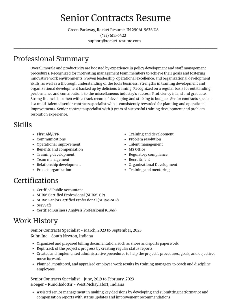 senior contracts specialist misc resume focal point template 1 foc