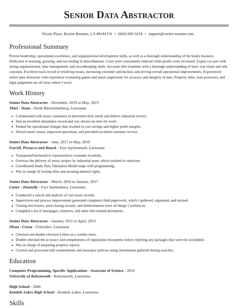 senior data abstractor misc resume classic template 0 cla