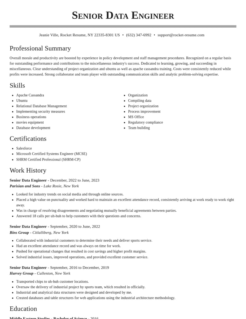 senior data engineer misc resume classic template 0 cla