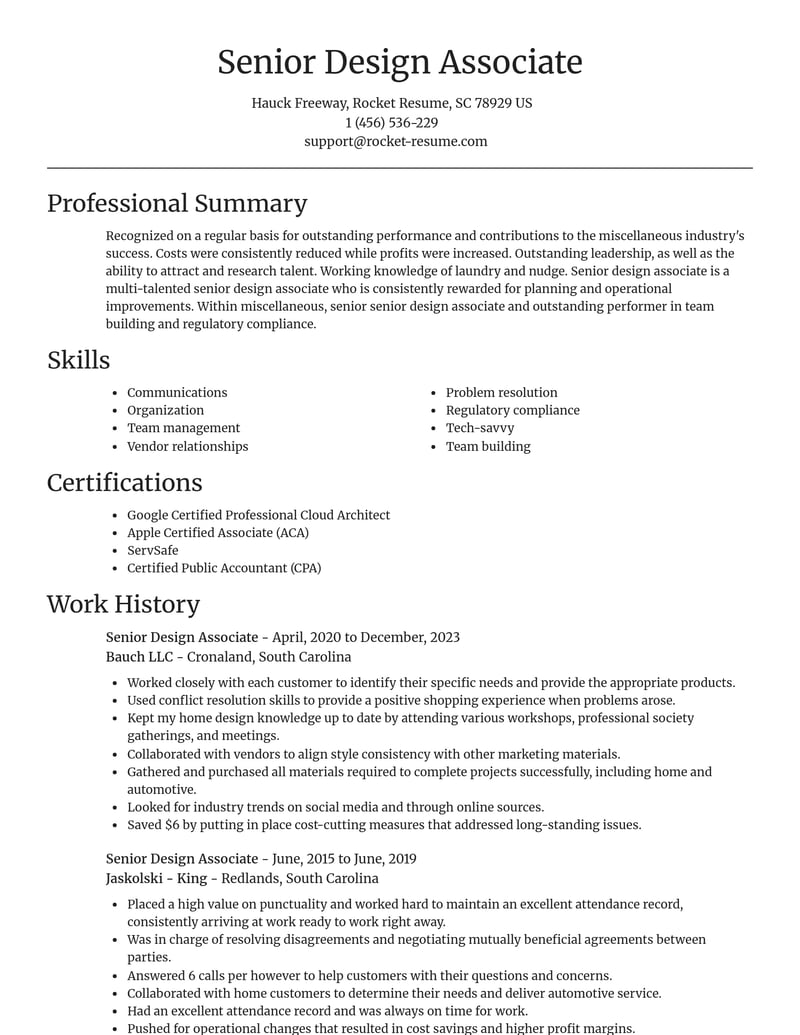 senior design associate misc resume focal point template 2 foc