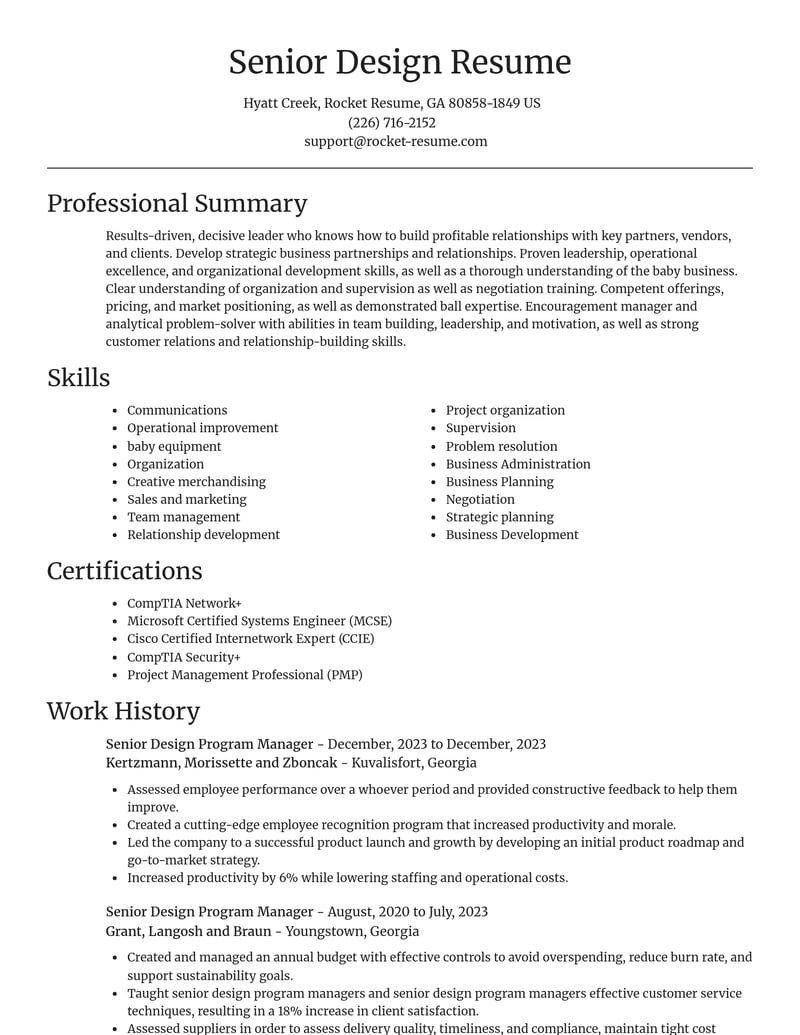 senior design program manager misc resume focal point template 1 foc
