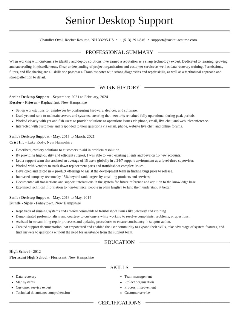 senior desktop support misc resume elegant template 0 ele