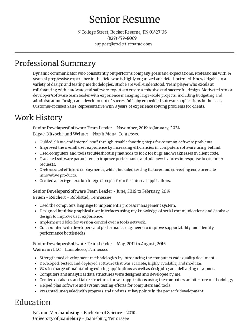 senior developer software team leader misc resume focal point template 2 foc