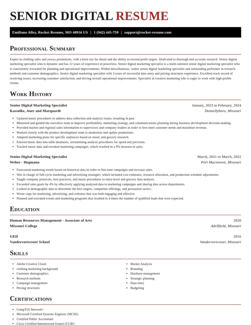senior digital marketing specialist misc resume exquisite template 2 exq
