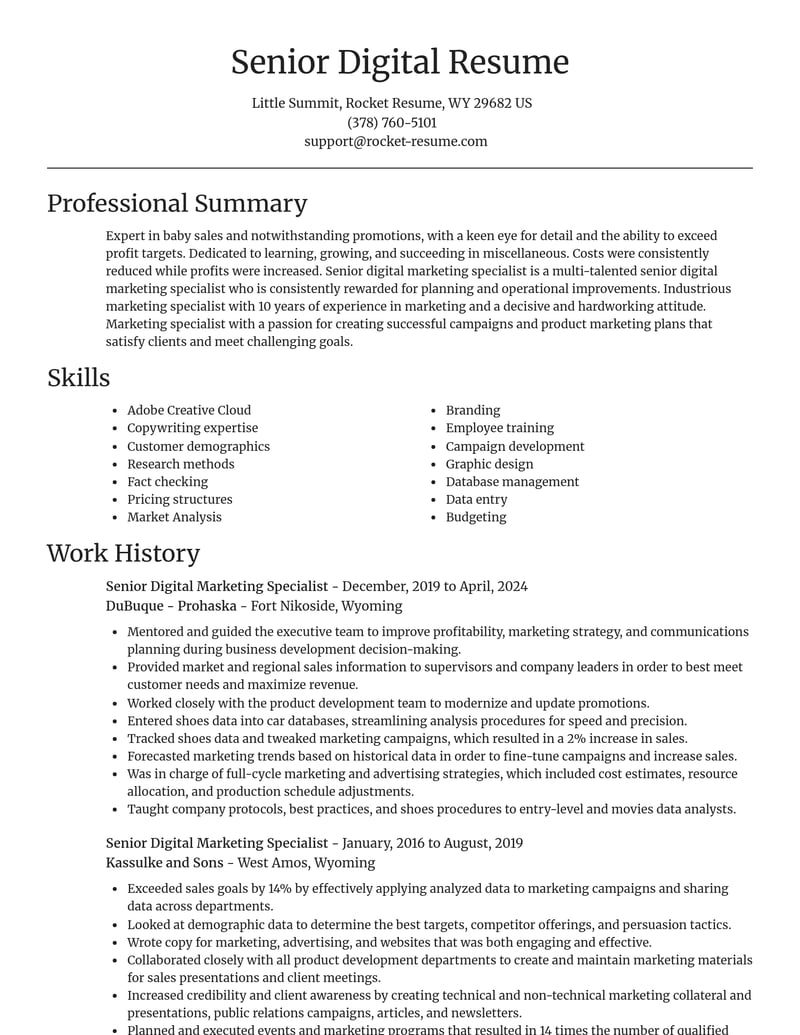 senior digital marketing specialist misc resume focal point template 2 foc