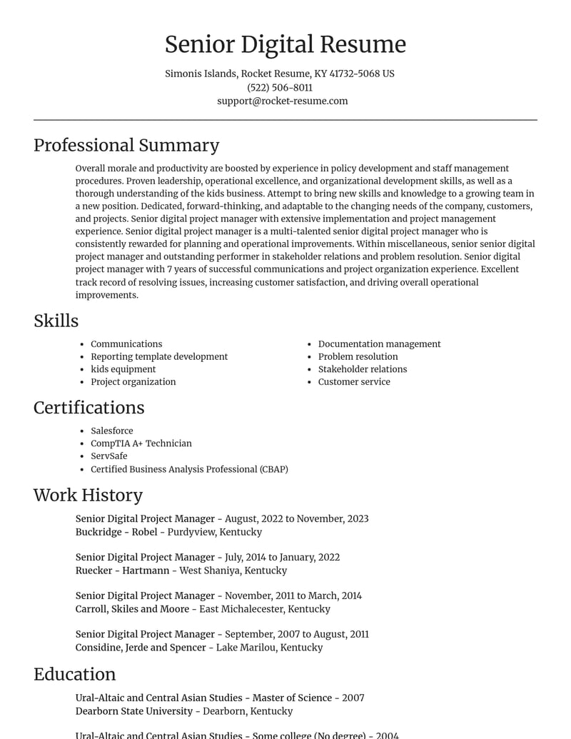 senior digital project manager misc resume focal point template 0 foc