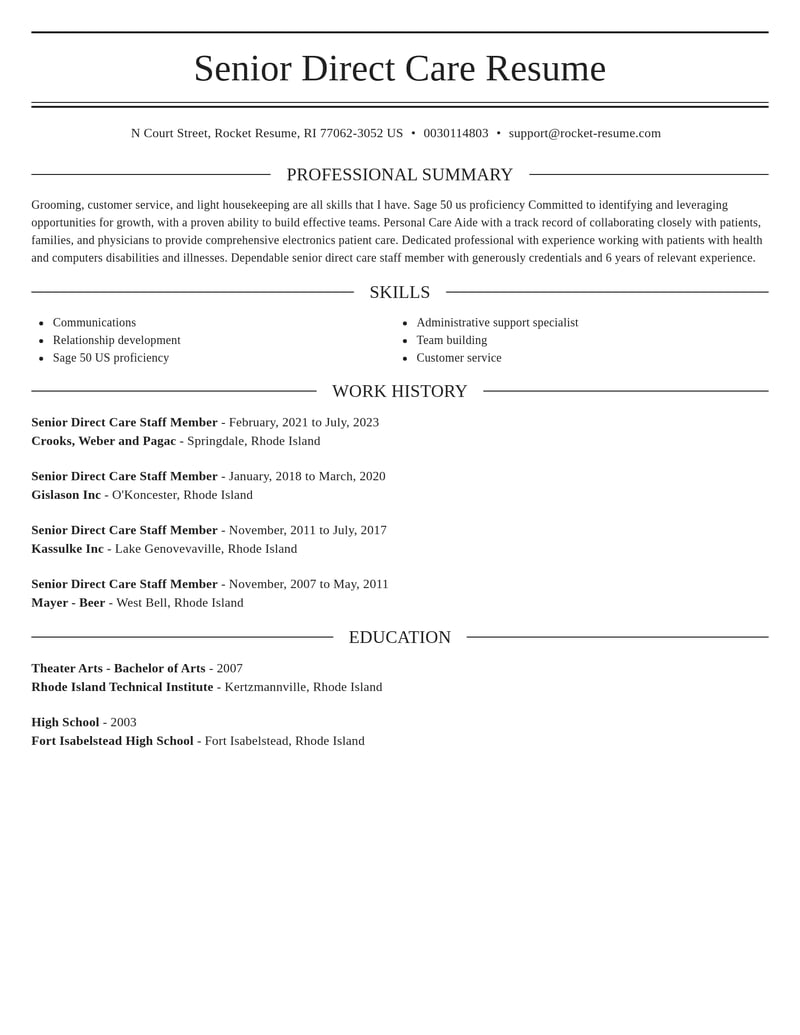 senior direct care staff member misc resume elegant template 0 ele