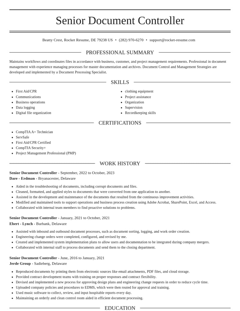 senior document controller misc resume elegant template 0 ele