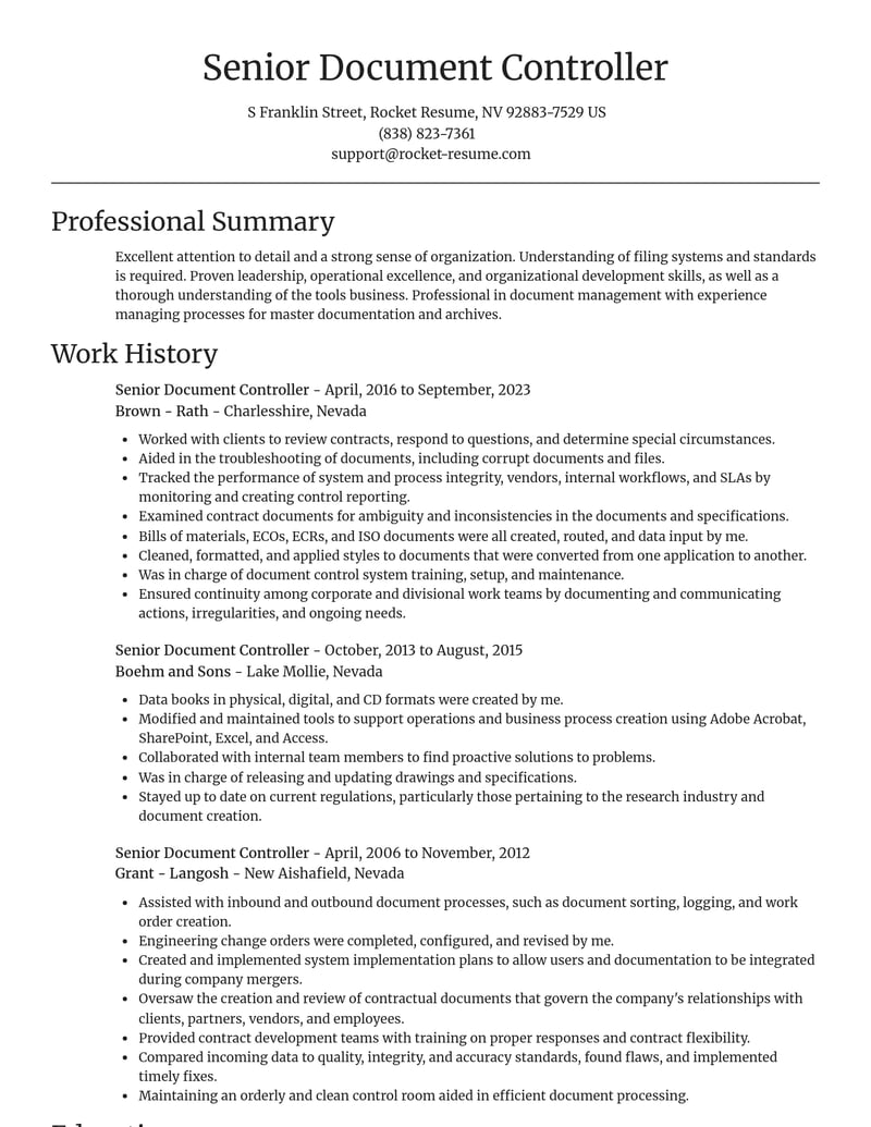 senior document controller misc resume focal point template 1 foc