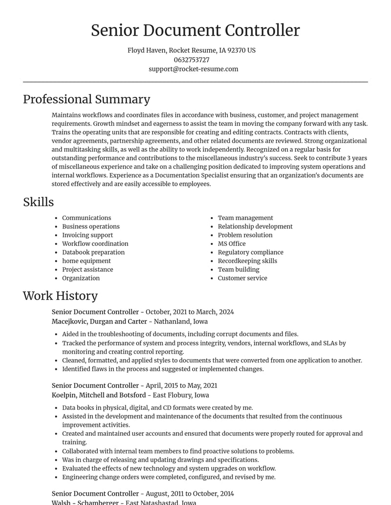 senior document controller misc resume focal point template 2 foc