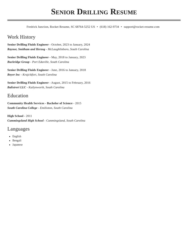 senior drilling fluids engineer misc resume classic template 0 cla