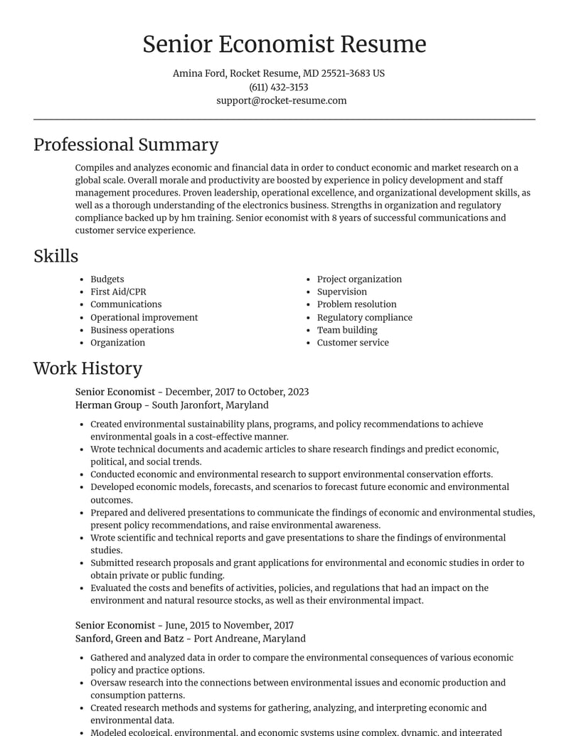 senior economist misc resume focal point template 2 foc