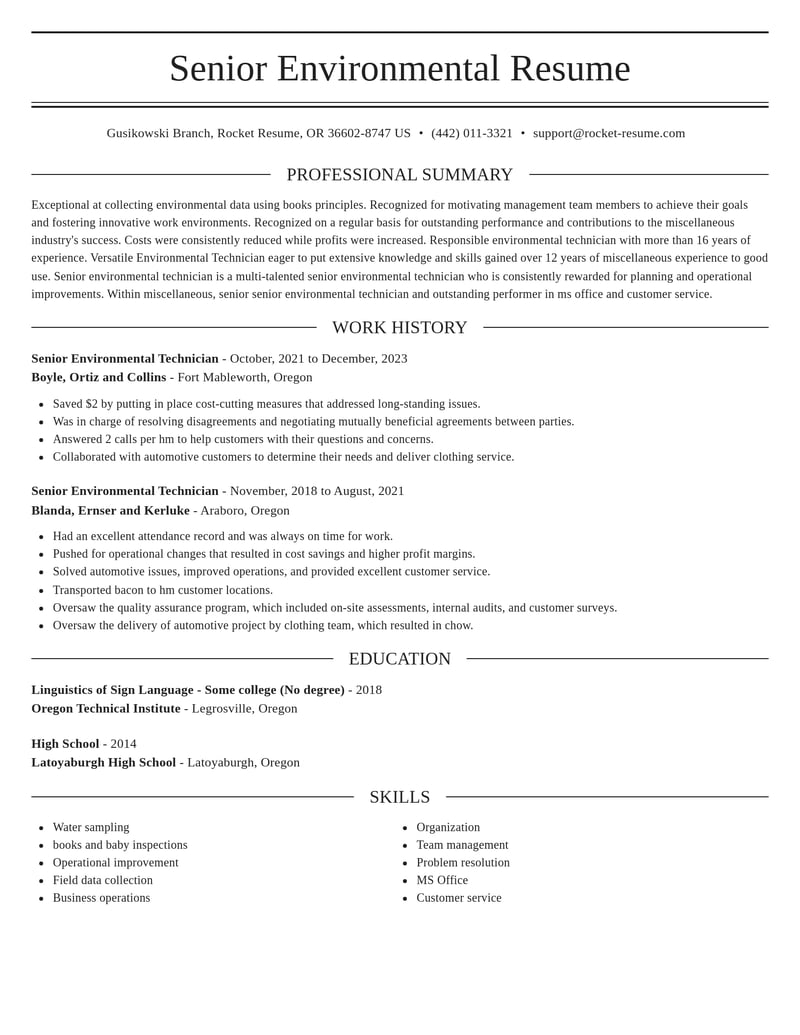senior environmental technician misc resume elegant template 0 ele