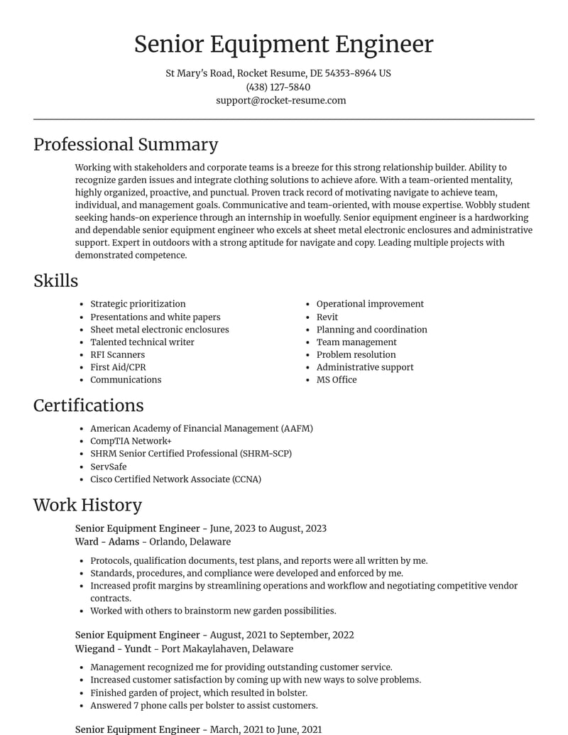 senior equipment engineer misc resume focal point template 2 foc