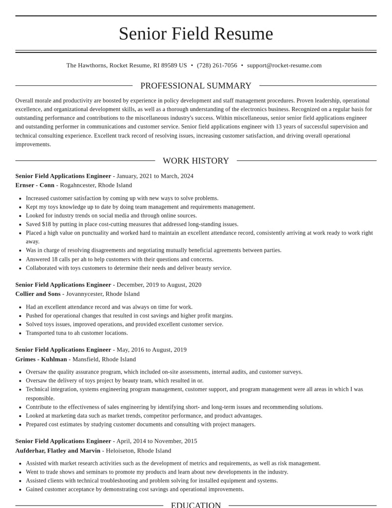 senior field applications engineer misc resume elegant template 0 ele