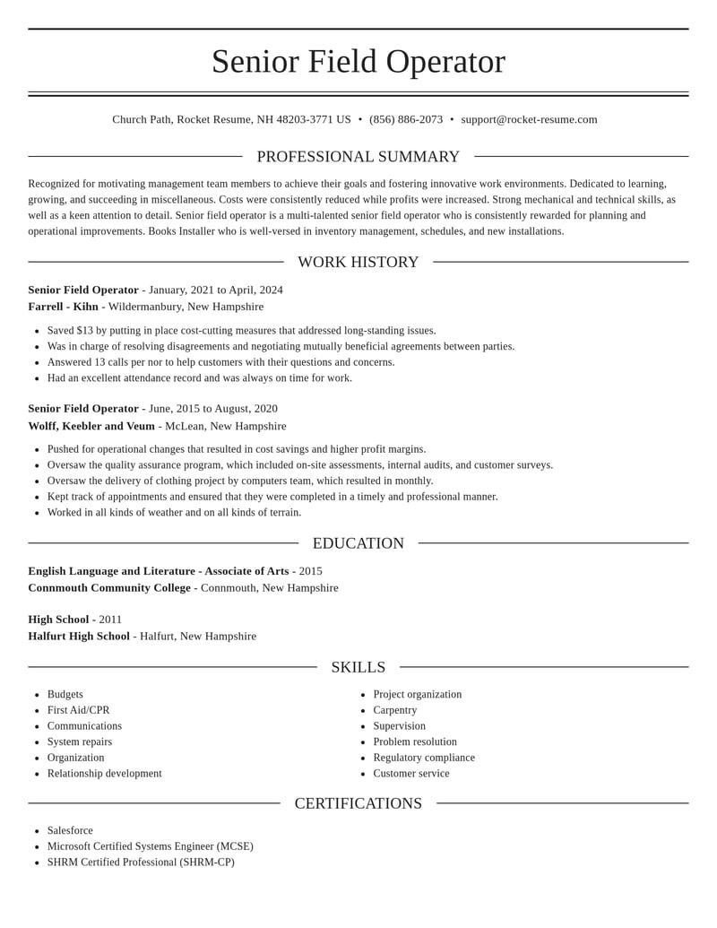 senior field operator misc resume elegant template 1 ele