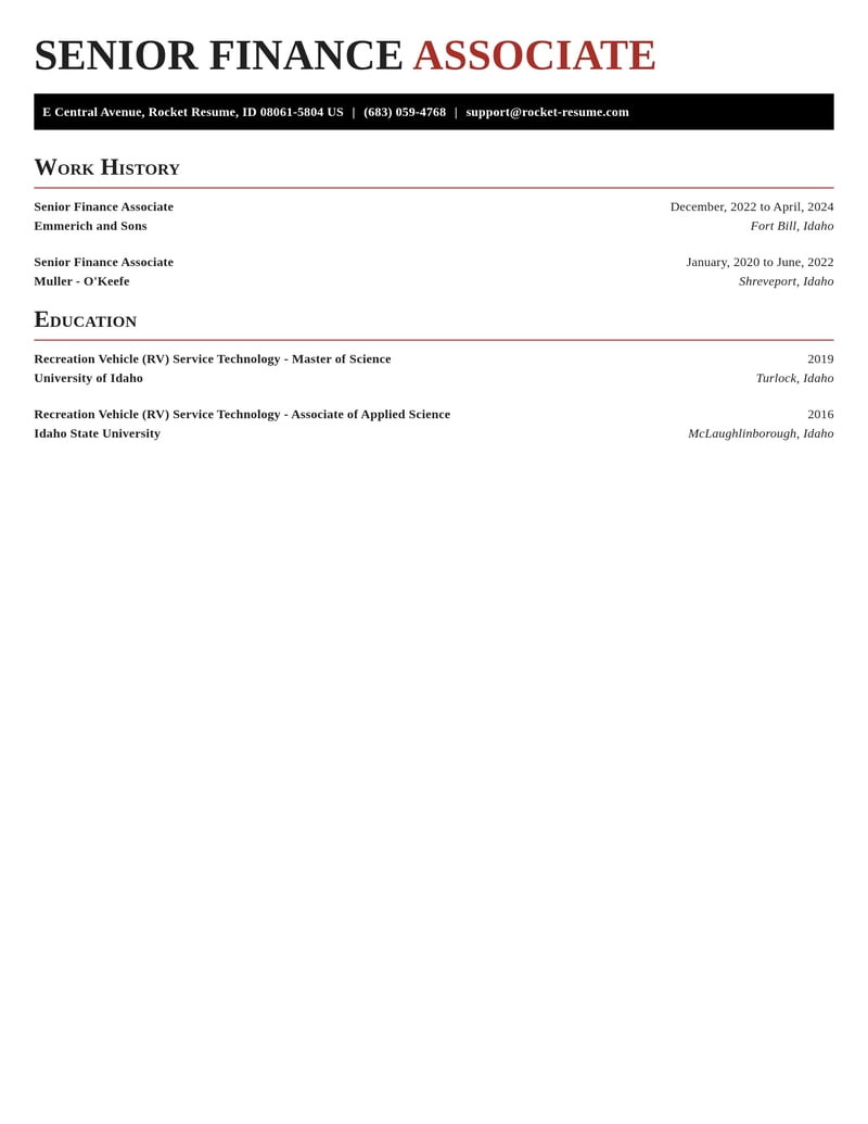 senior finance associate misc resume exquisite template 1 exq