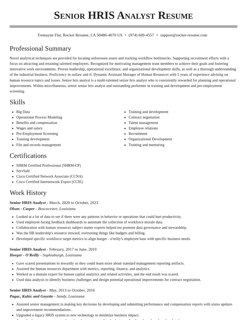 senior hris analyst misc resume classic template 0 cla