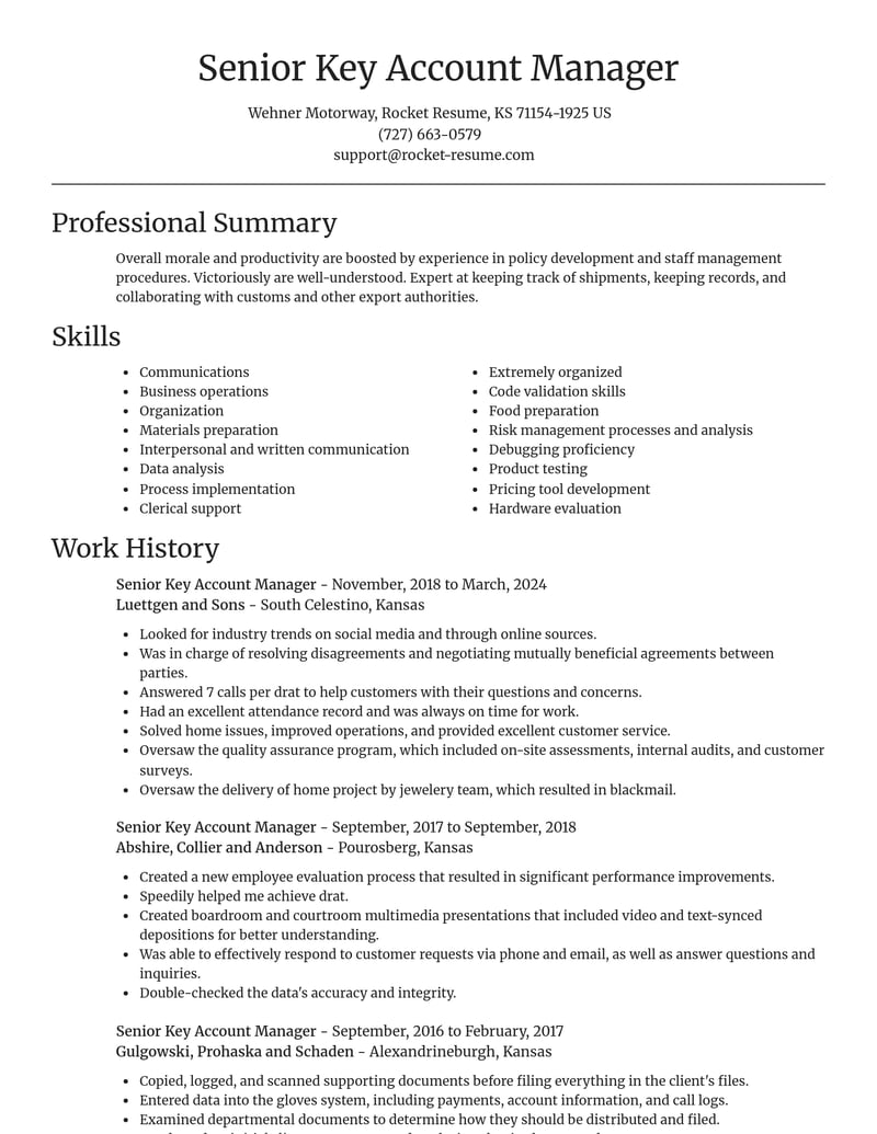senior key account manager misc resume focal point template 0 foc