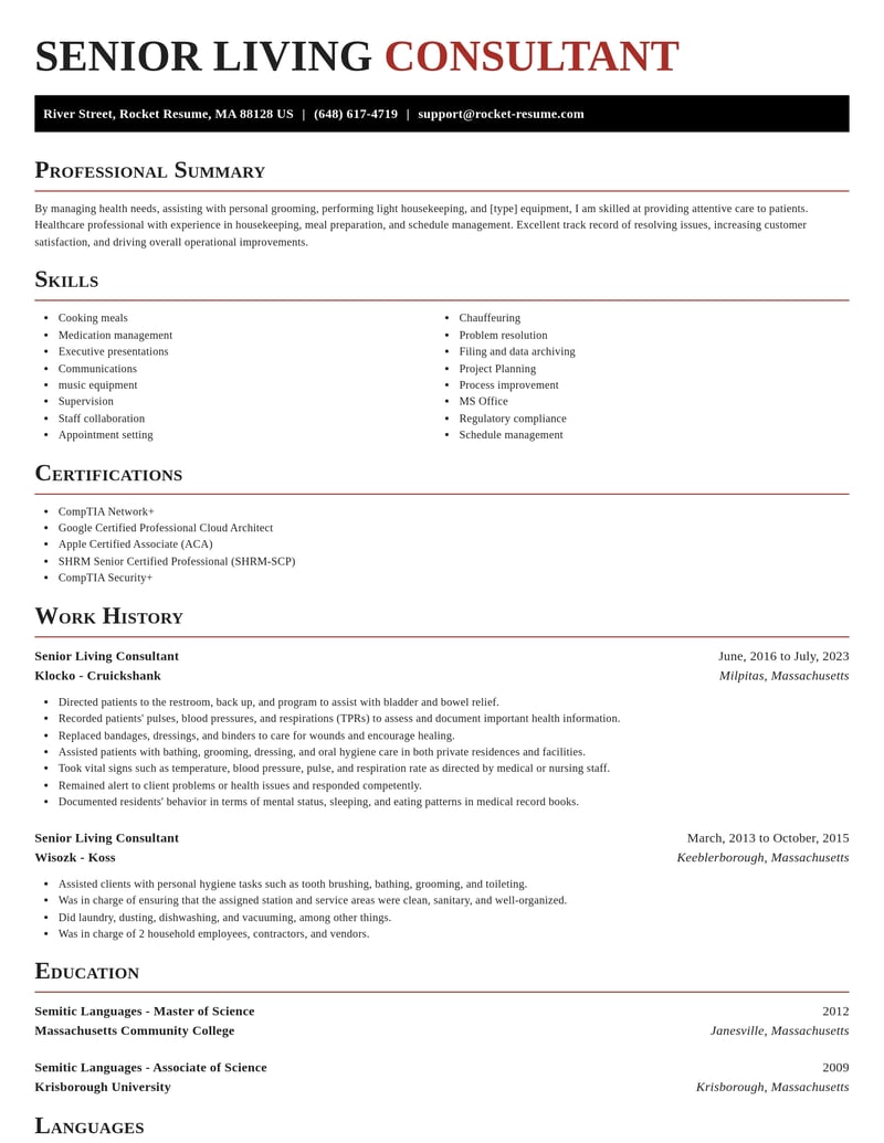senior living consultant misc resume exquisite template 0 exq