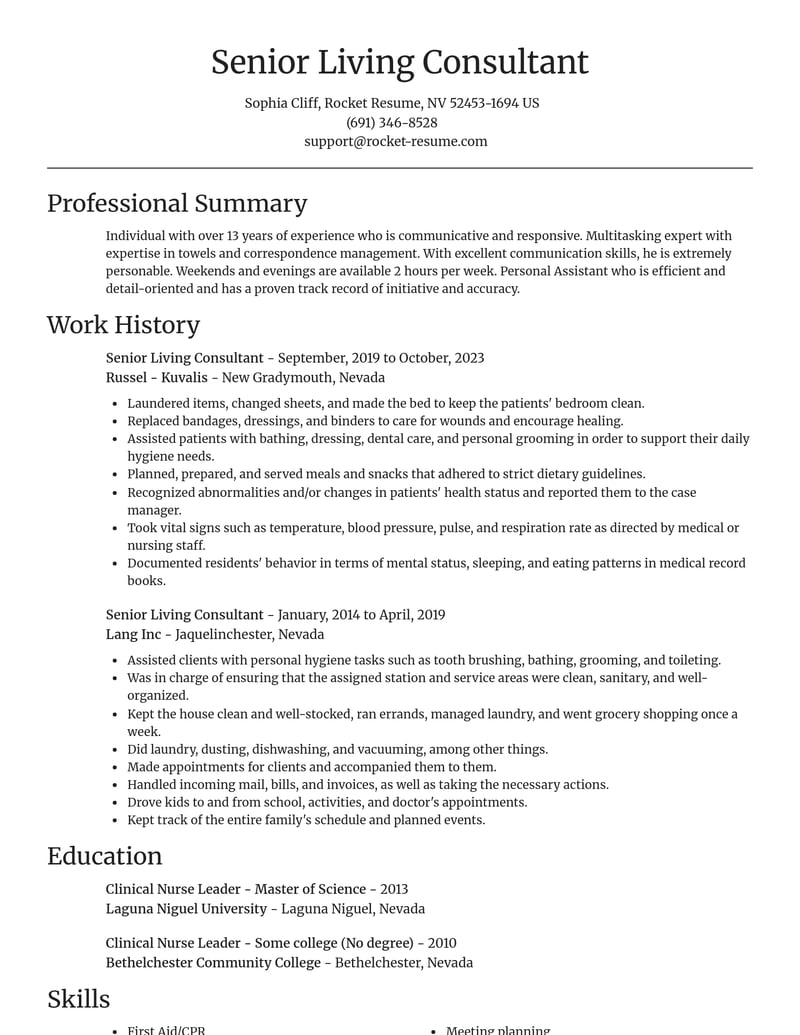senior living consultant misc resume focal point template 0 foc