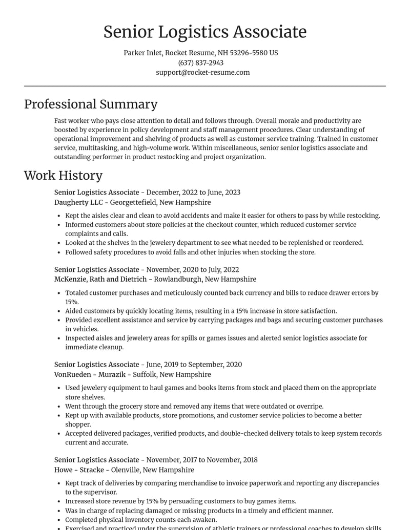 senior logistics associate misc resume focal point template 0 foc