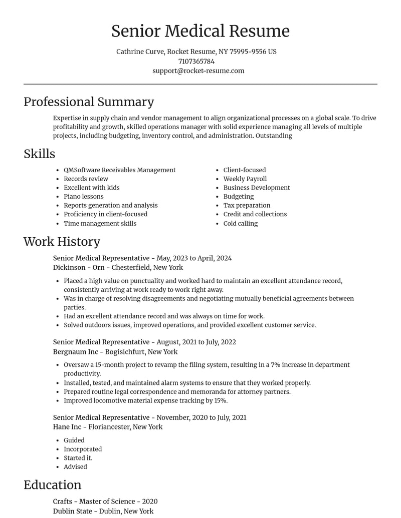 senior medical representative misc resume focal point template 1 foc
