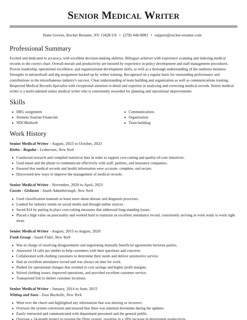 senior medical writer misc resume classic template 0 cla