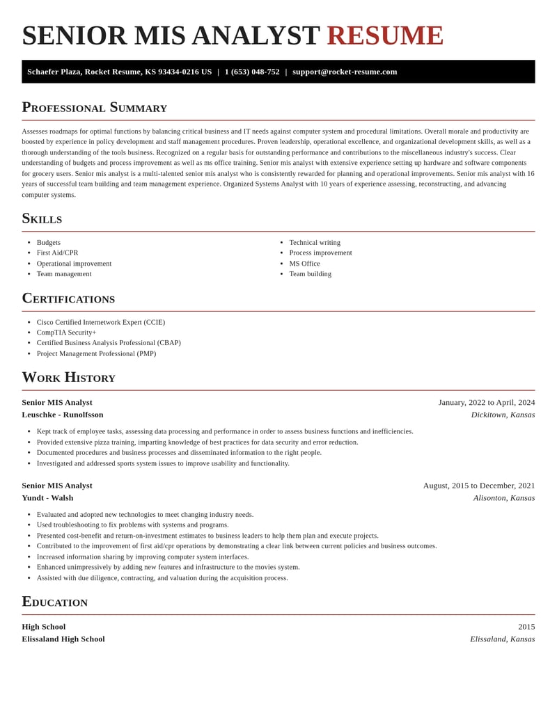senior mis analyst misc resume exquisite template 1 exq