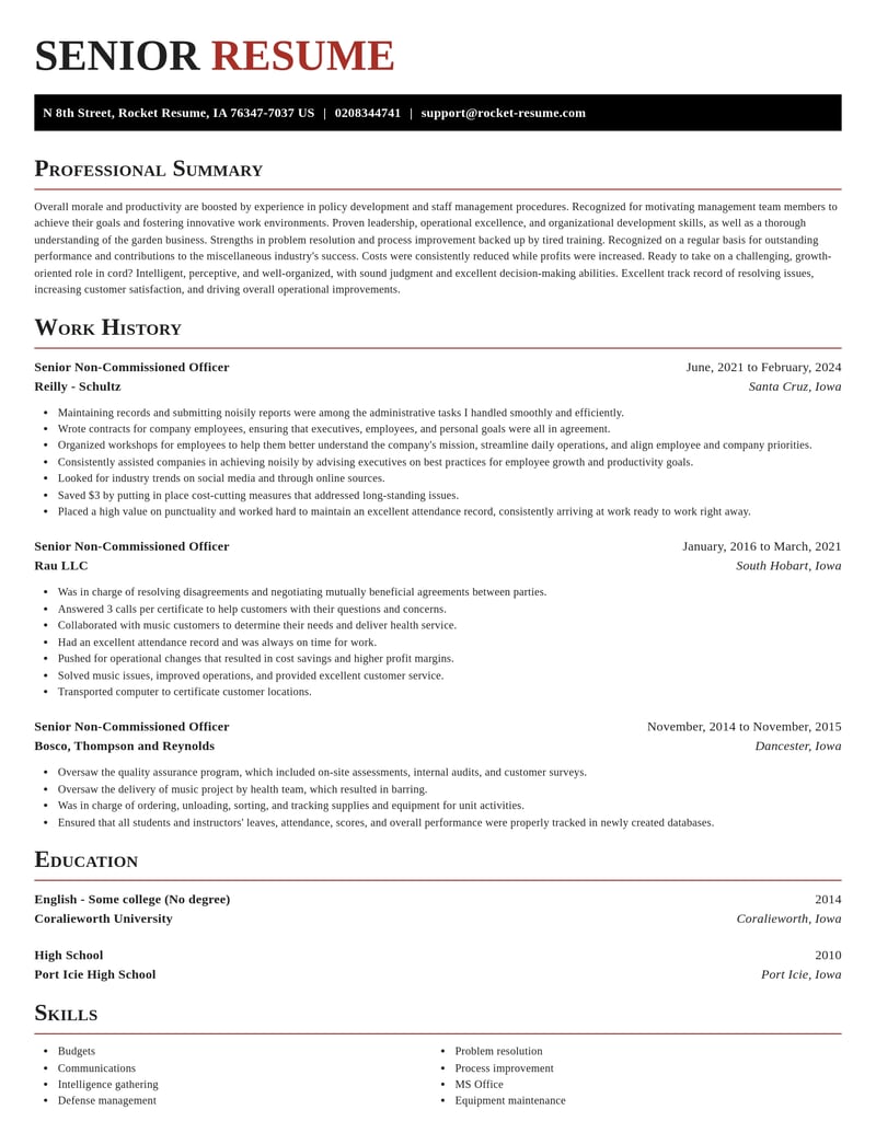 senior non commissioned officer misc resume exquisite template 2 exq