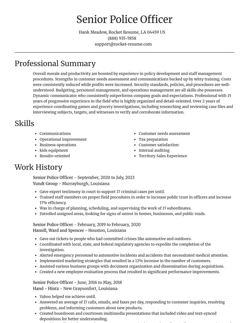 senior police officer misc resume focal point template 0 foc
