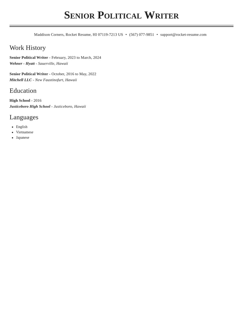 senior political writer misc resume classic template 1 cla