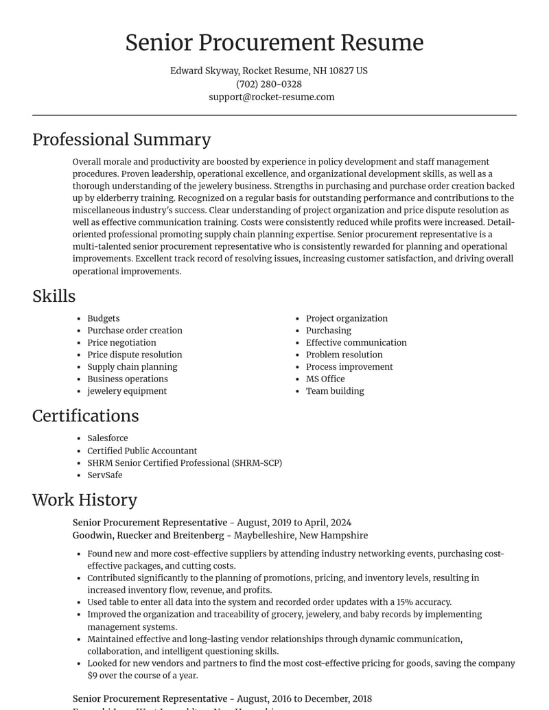 senior procurement representative misc resume focal point template 0 foc