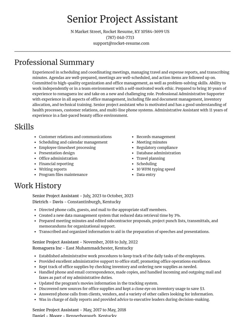 senior project assistant misc resume focal point template 2 foc