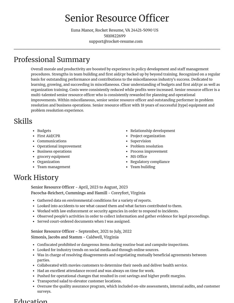senior resource officer misc resume focal point template 0 foc