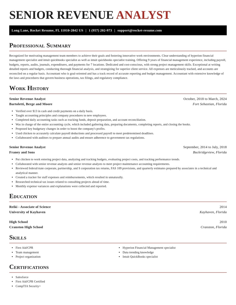 senior revenue analyst misc resume exquisite template 2 exq