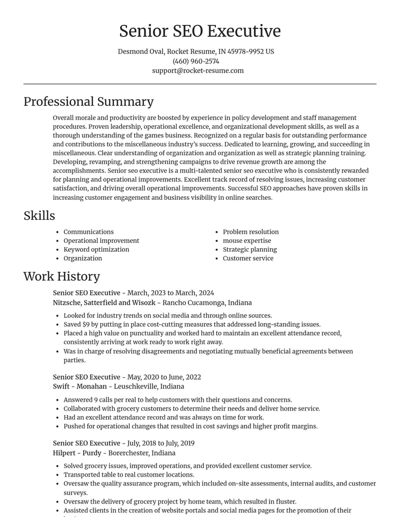 senior seo executive misc resume focal point template 0 foc