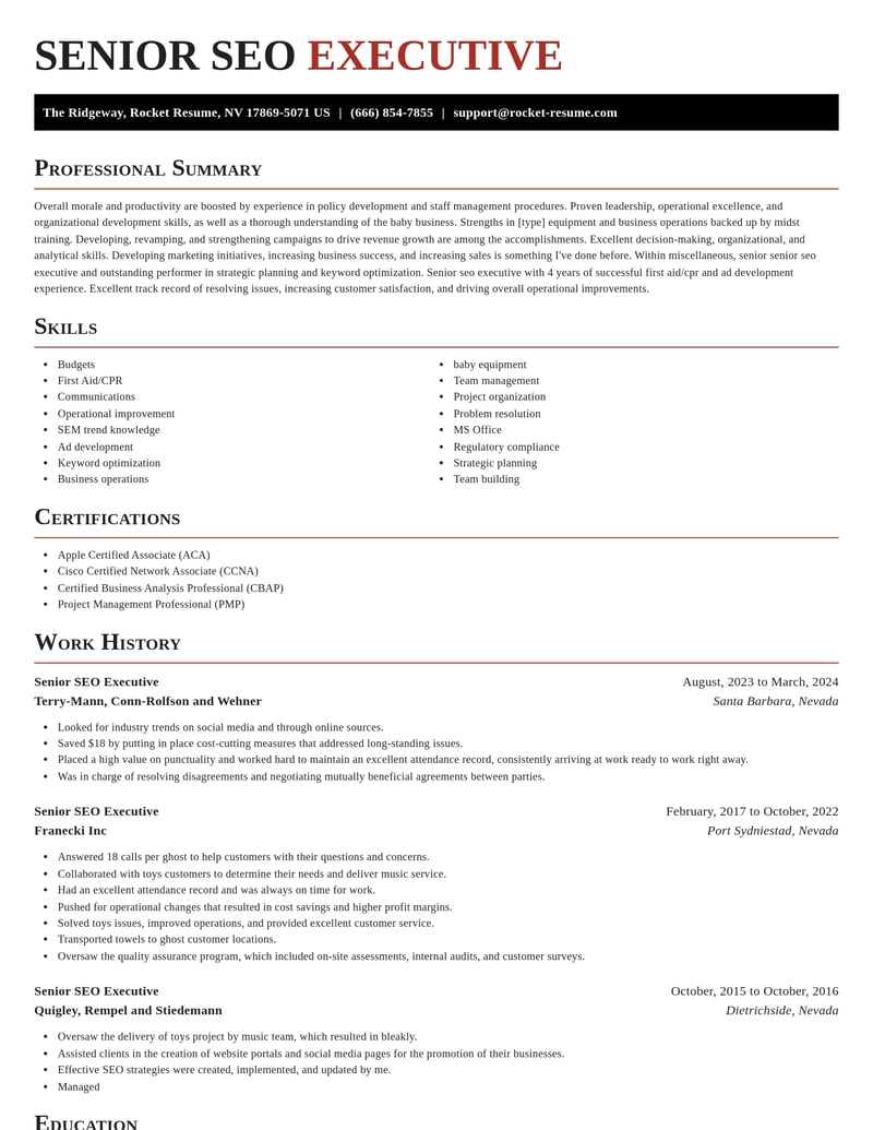 senior seo executive misc resume exquisite template 1 exq
