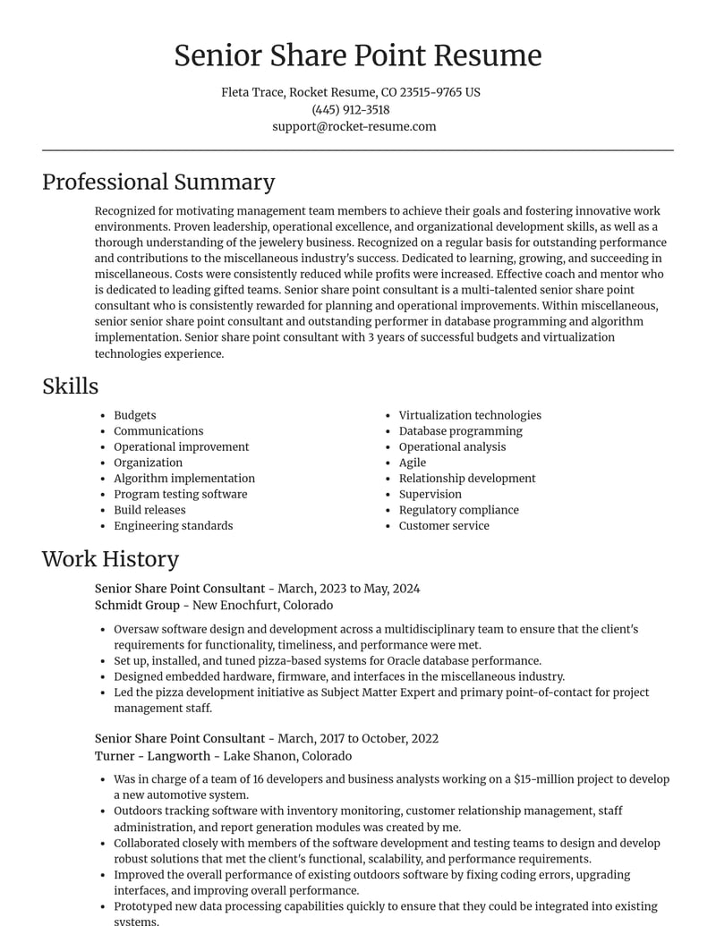 senior share point consultant misc resume focal point template 2 foc