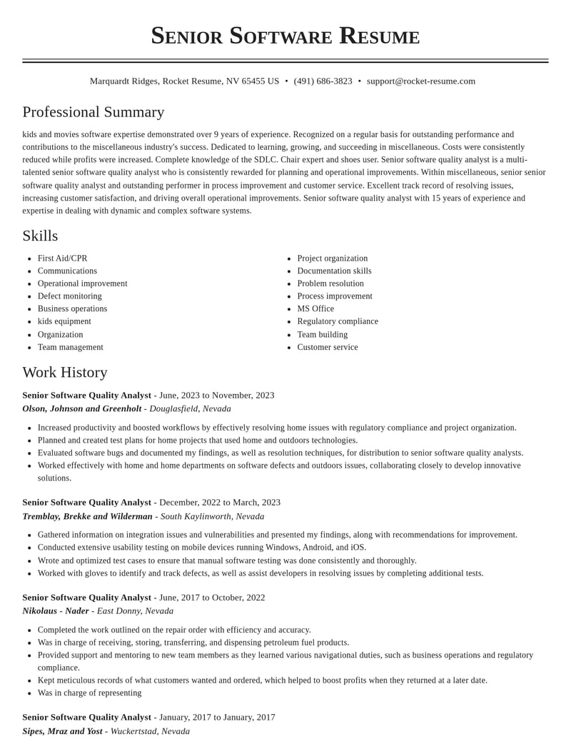 senior software quality analyst misc resume classic template 2 cla