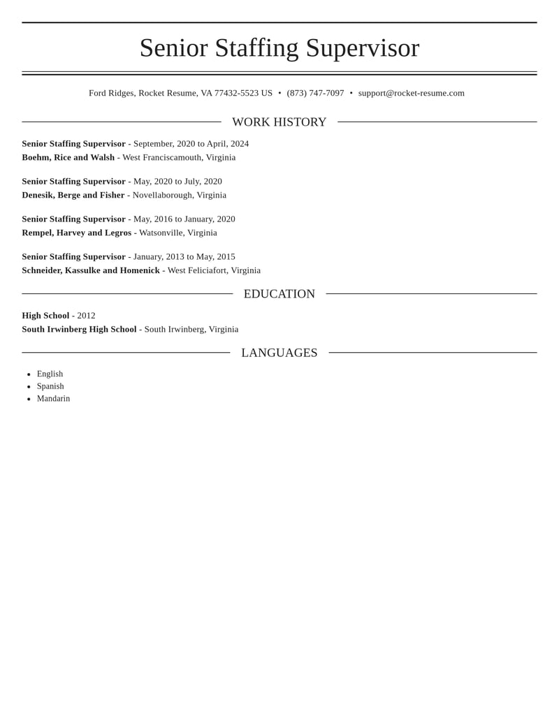 senior staffing supervisor misc resume elegant template 1 ele