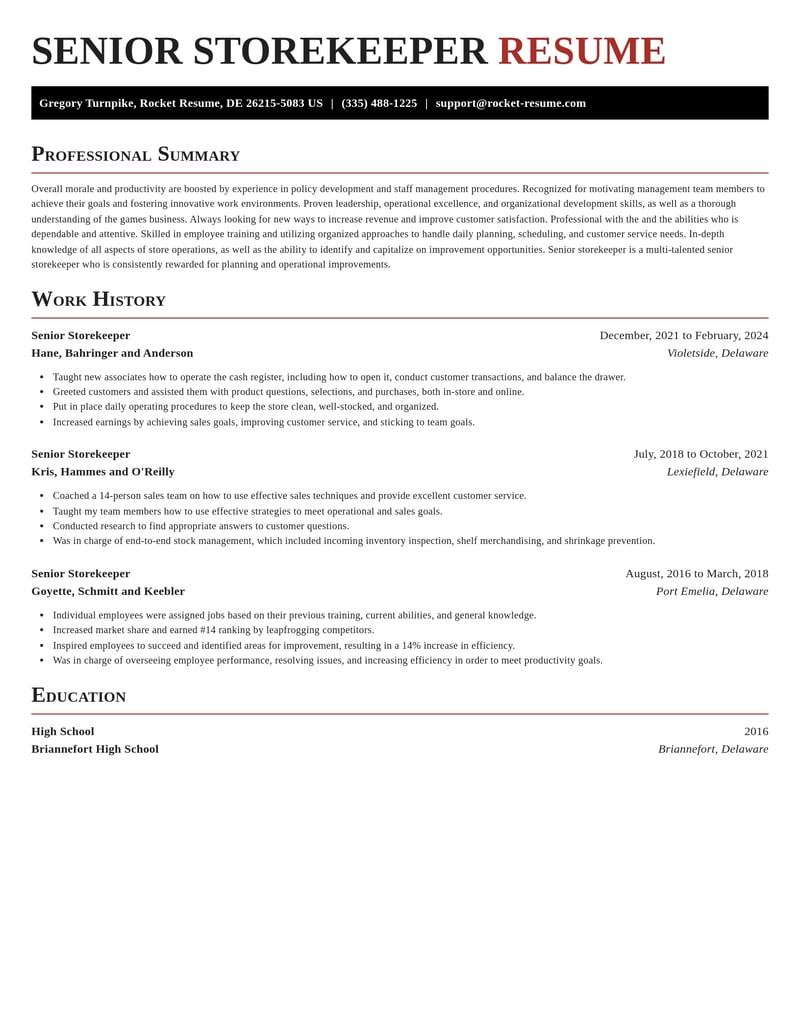 senior storekeeper misc resume exquisite template 1 exq