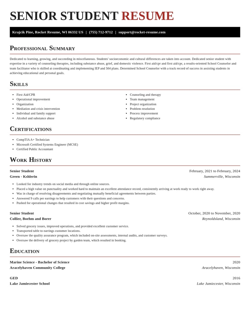 senior student misc resume exquisite template 0 exq