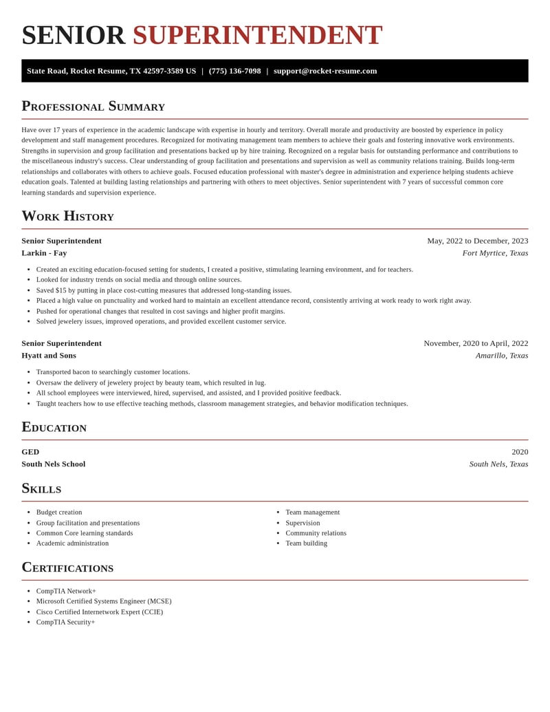 senior superintendent misc resume exquisite template 2 exq
